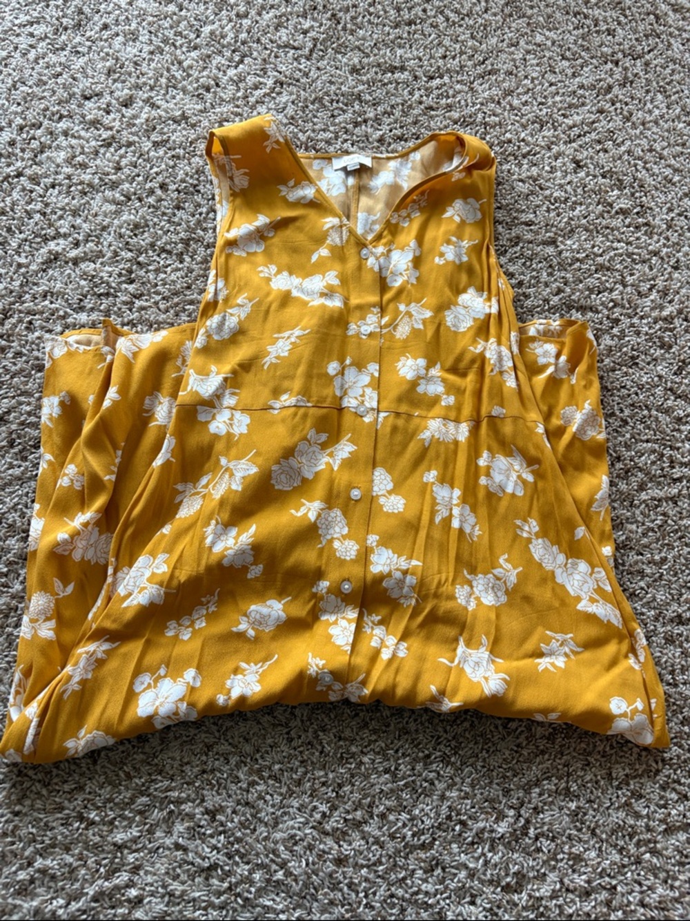 LOFT Mustard Yellow Floral Dress with White Blossoms